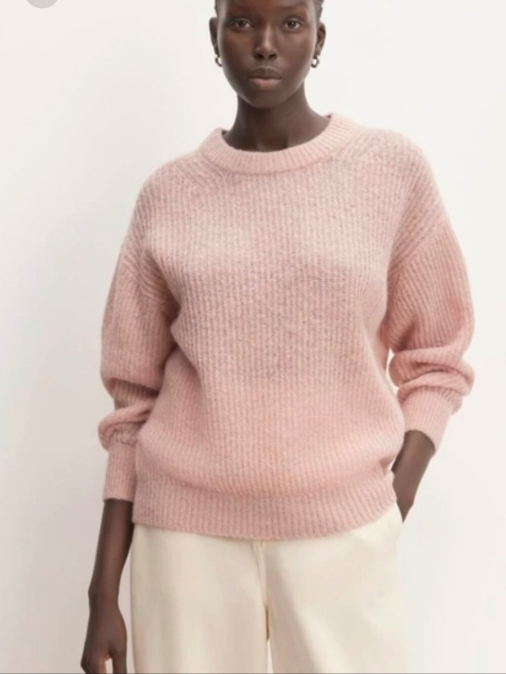 Everlane Soft Pink Ribbed Crewneck Sweater Size Small Wool Blend